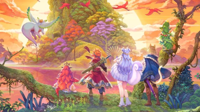 Protagonists With Backs to Camera Facing Beautiful Landscape in Visions of Mana