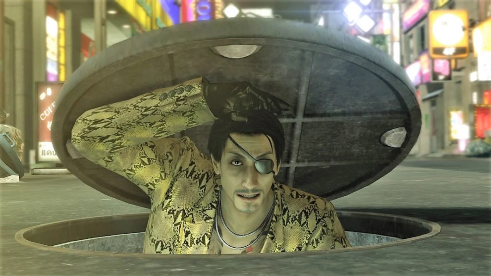 Majima Popping out of Manhole in Yakuza Kiwami