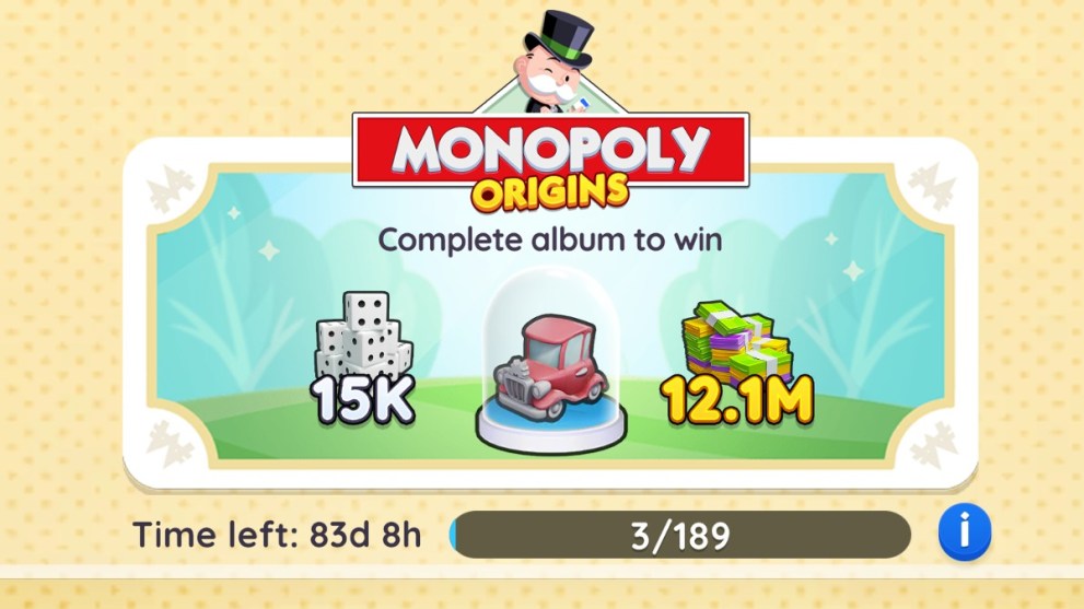The Monopoly Origins rewards list in Monopoly GO.