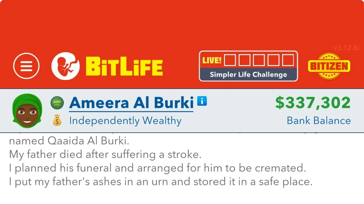 A player's bank account in BitLife.