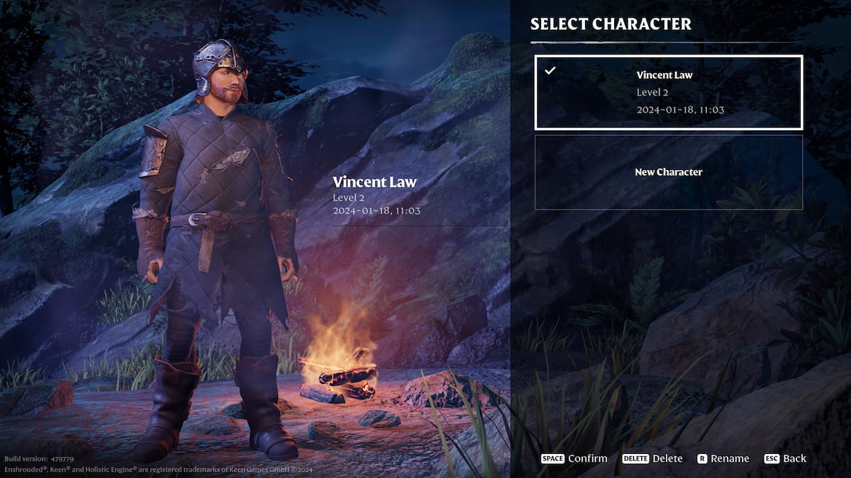 Character selection screen in Enshrouded