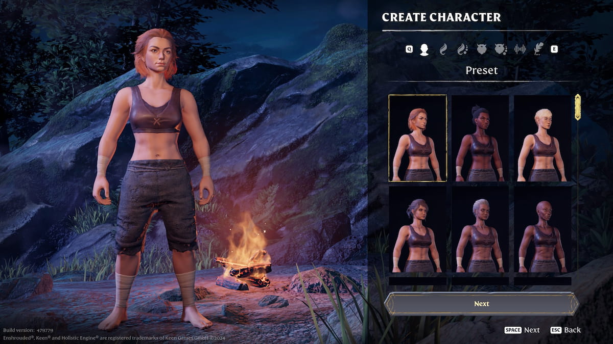 Character creation screen in Enshrouded