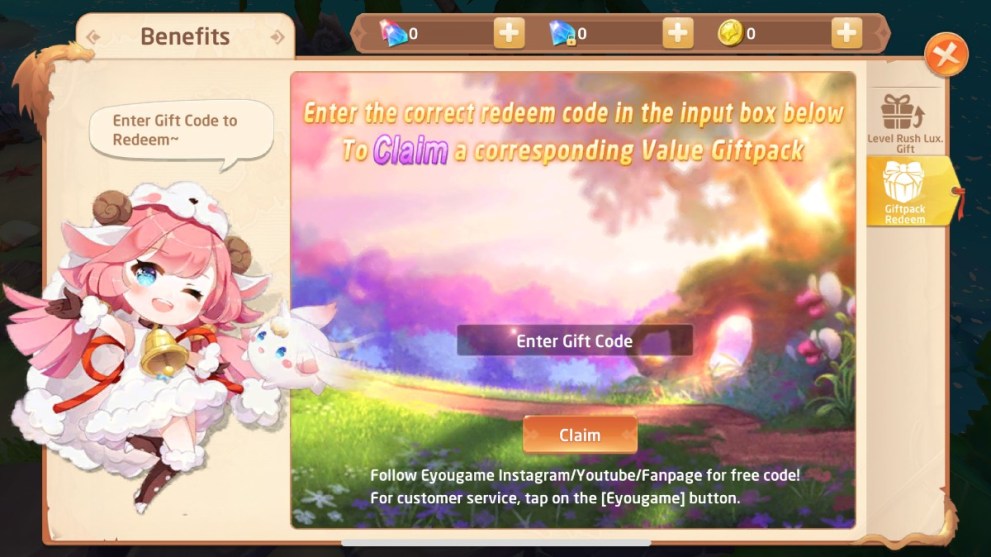 The code redemption screen in Chrono Travelers.