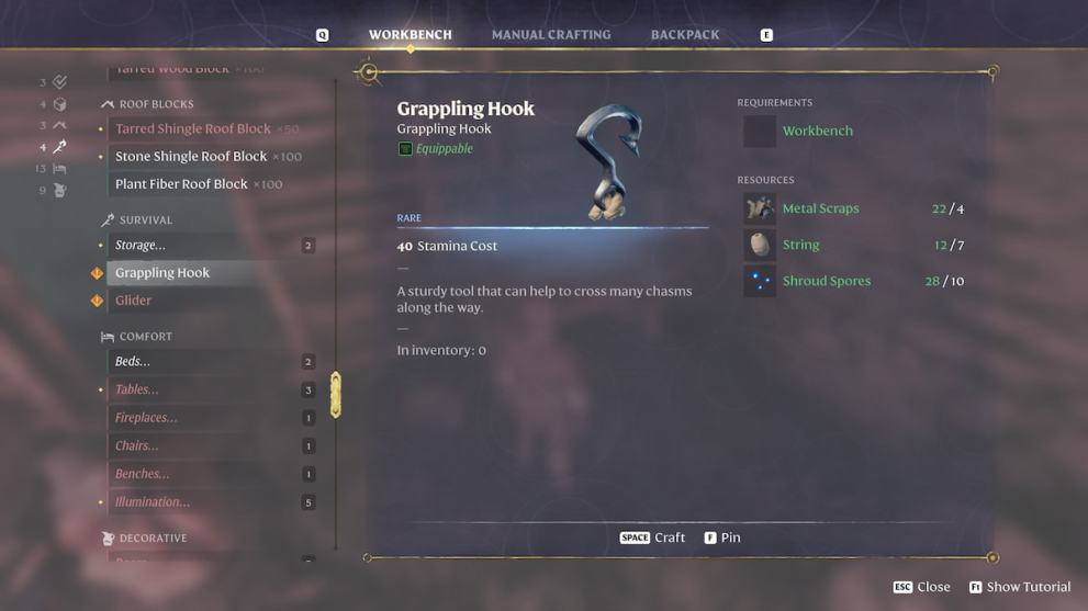 Enshrouded grappling hook how to craft