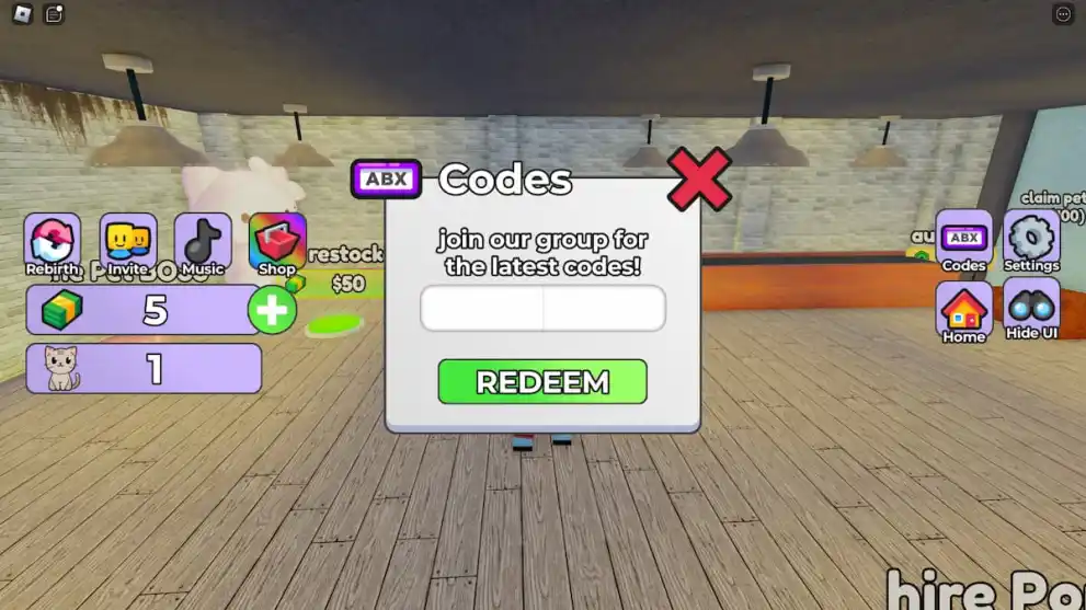 Entering a code in Roblox's Adopt Pets and Prove Mom Wrong