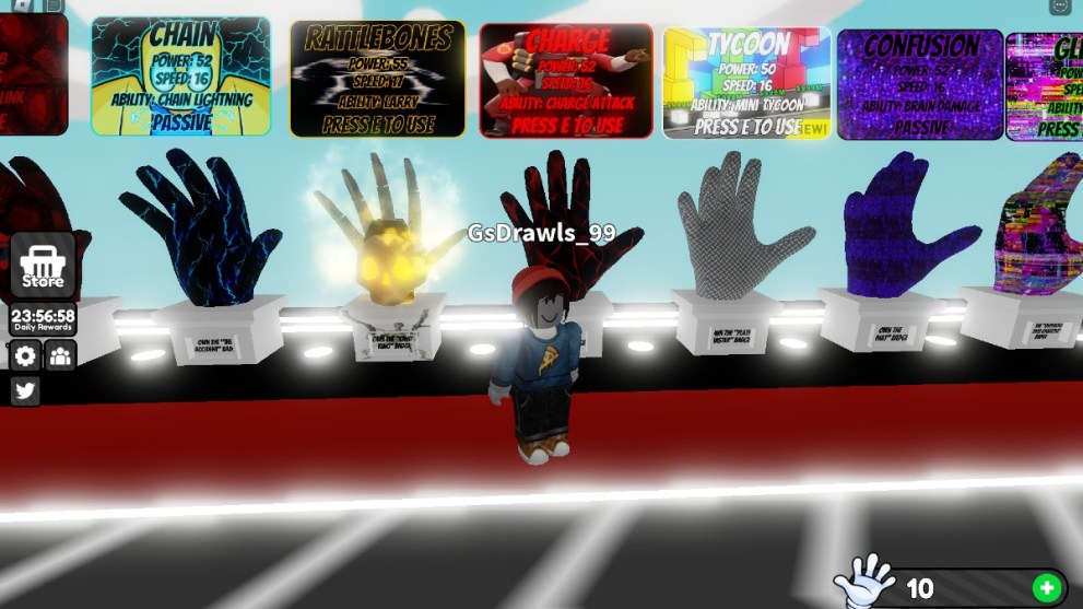 The Charge Glove in the equip menu in Slap Battles.