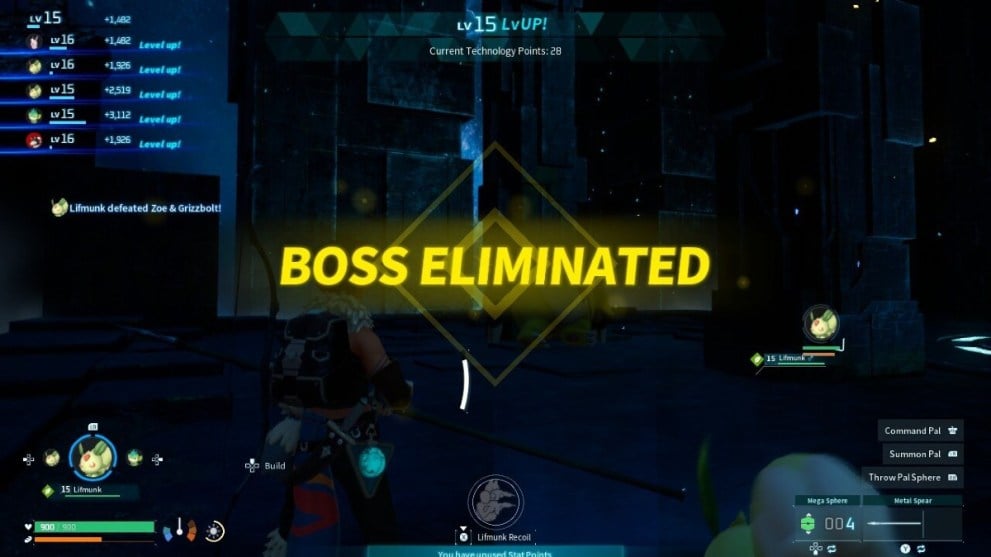 The Boss Eliminated screen in Palworld.