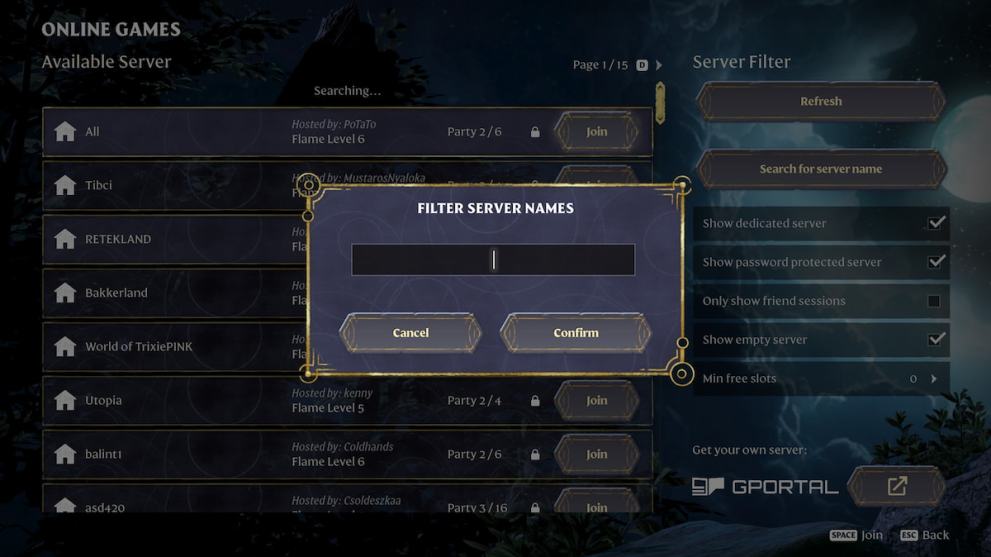 Join friends server screen in Enshrouded