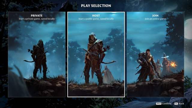 Play selection screen in Enshrouded with host server option hovered