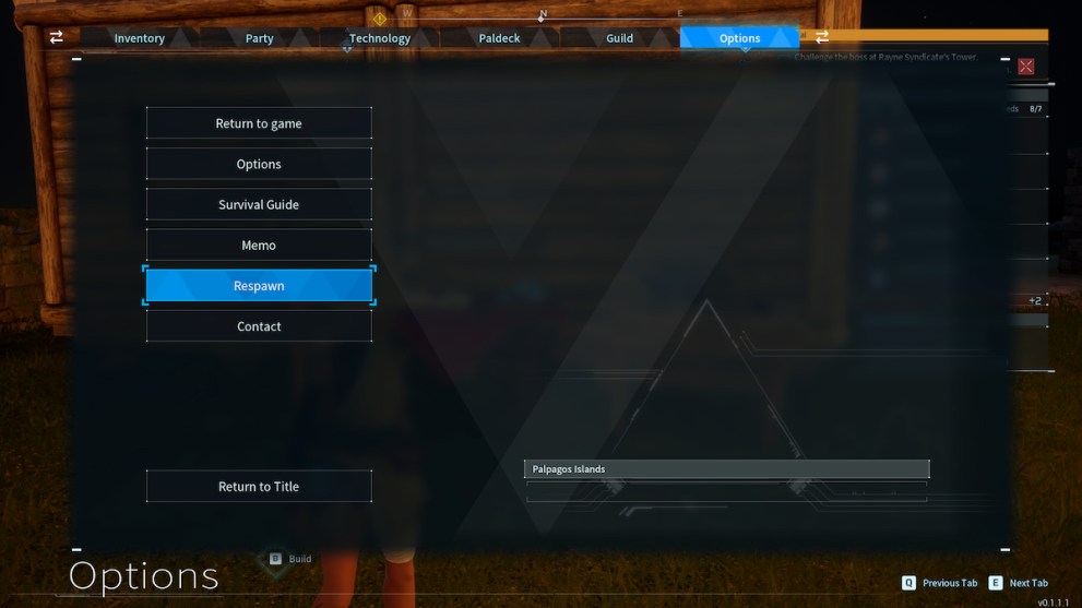 Respawn option in Palworld