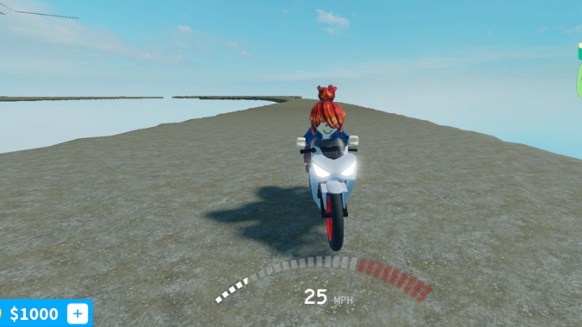 A Roblox character riding a motorcycle