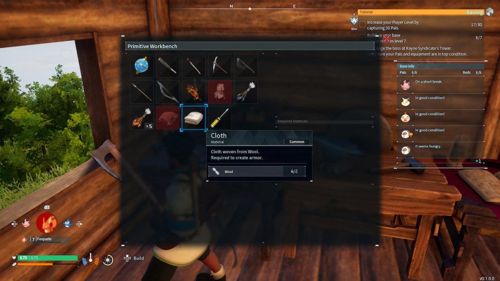 palworld cloth crafting recipe