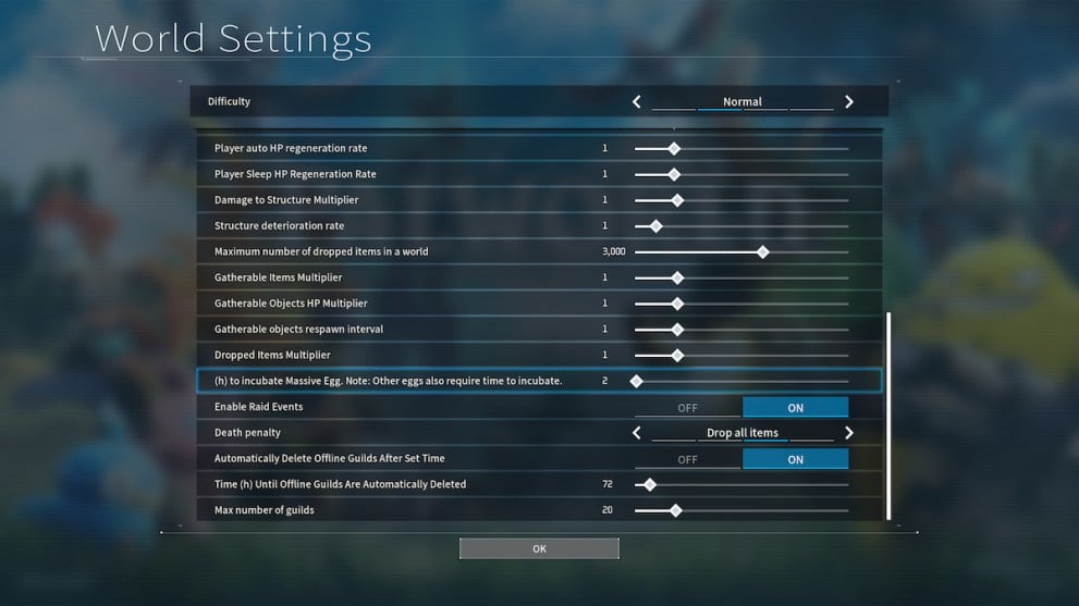 palworld custom world settings menu