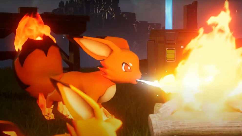 Foxparks putting out a fire in Palworld.