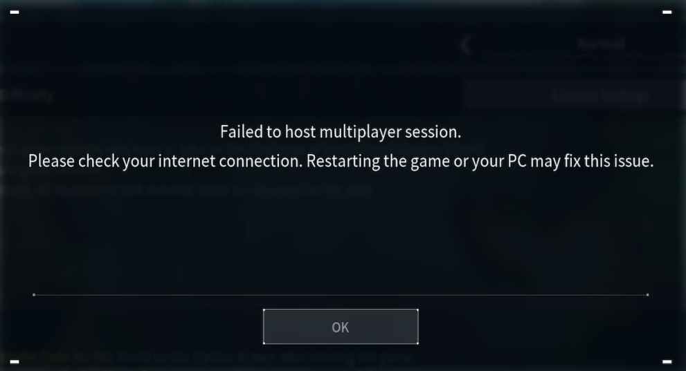 "Failed To Host Multiplayer Session" error in Palworld.