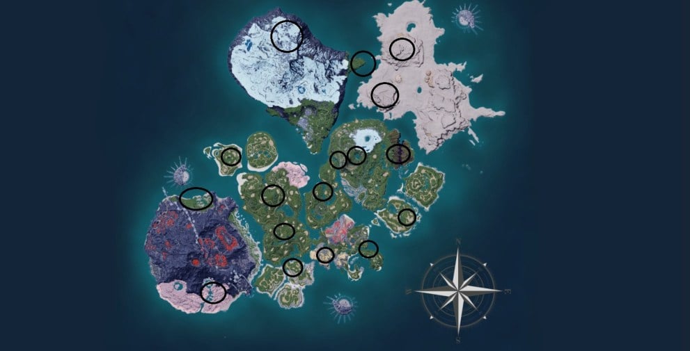 Skill Fruit locations in Palworld.