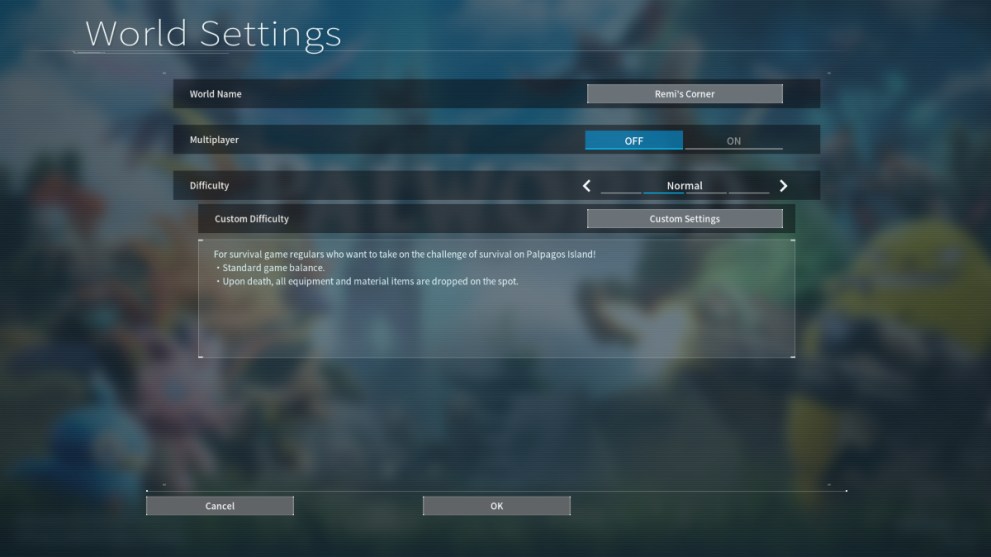 Palworld how to adjust the settings for your World in the game
