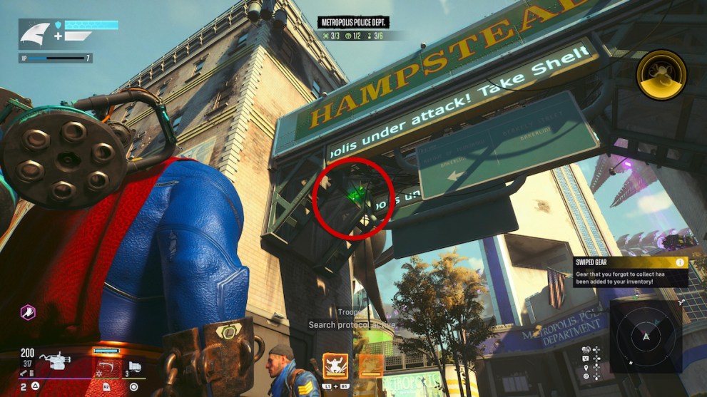 Trophy underneath Hampstead sign in Kill the Justice League