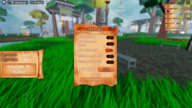 The code redemption box in RoBending Online on Roblox.