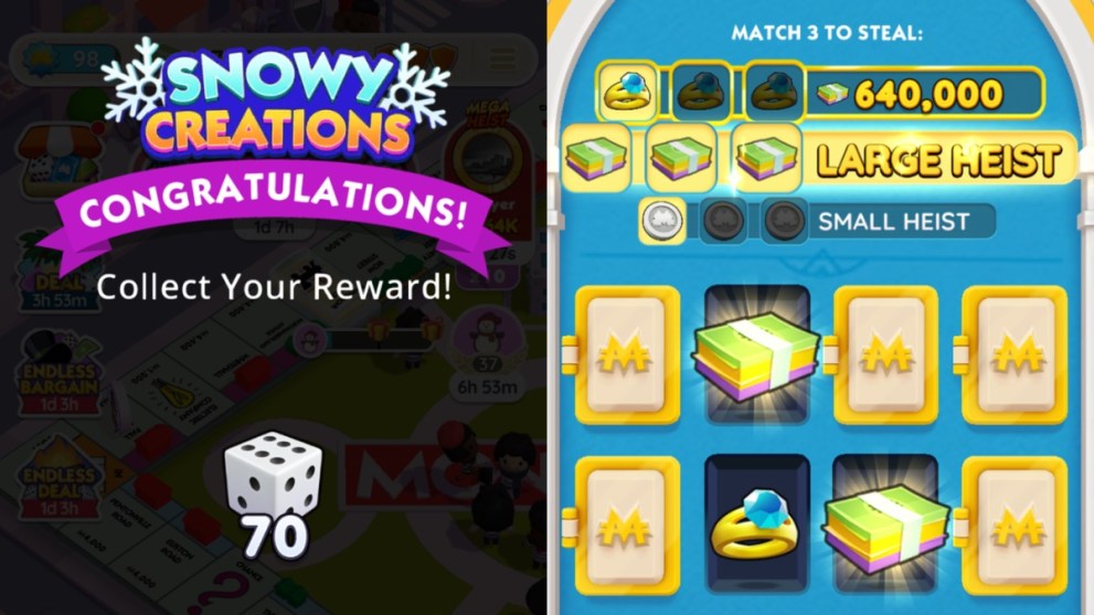 snowy creations monopoly go tournament bank heist