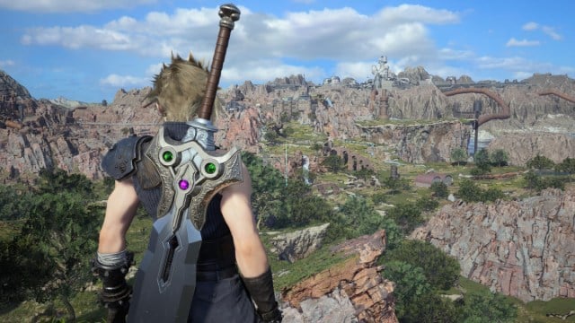 Cloud looking out at Kalm Grasslands in Final Fantasy VII Rebirth