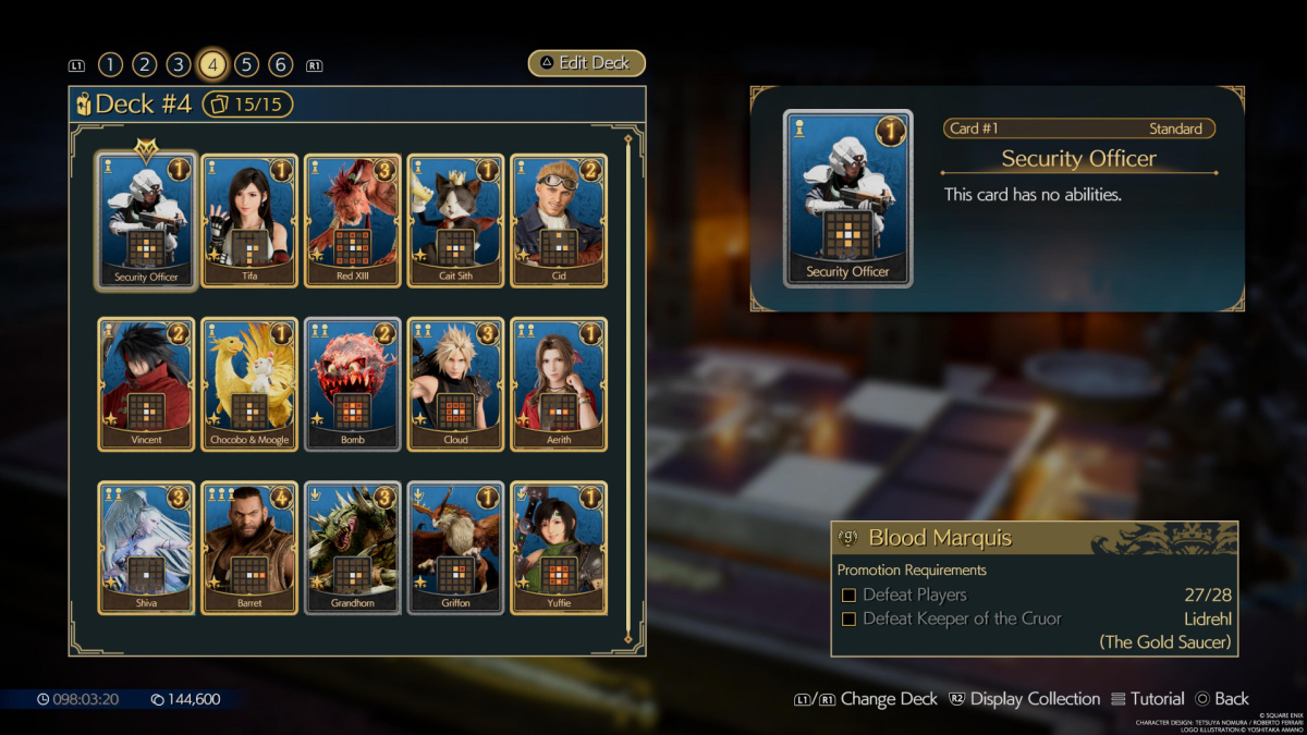 View of Queen's Blood Ranks and Cards in Final Fantasy VII Rebirth