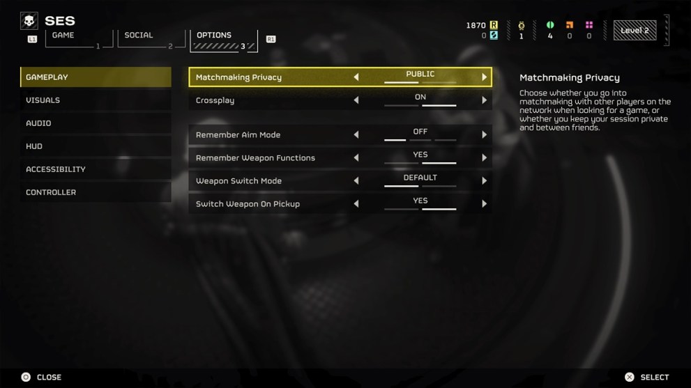 Matchmaking Privacy settings in Helldivers 2.