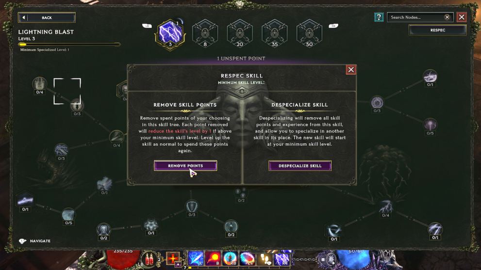 The respec screen in a specialized skill in Last Epoch
