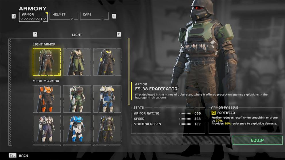 Light armor in Helldivers 2