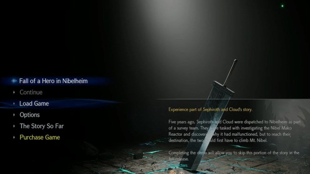 nibelheim demo menu screen