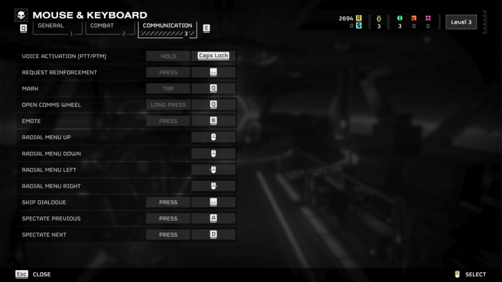 View of Helldivers 2 Keybinding Screen with Push to Talk at Top
