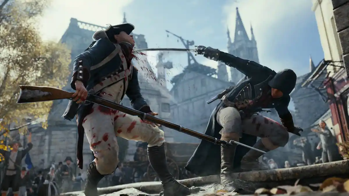 Arno kills a guard in Assassin's Creed Unity.