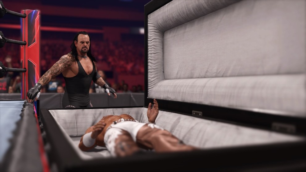 The Undertaker closing a coffin in WWE 2K24.