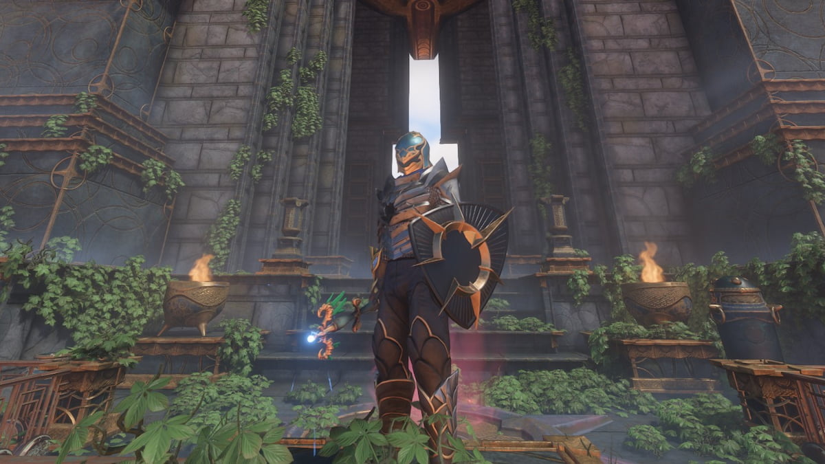 Player carrying a shield and a wand in Enshrouded