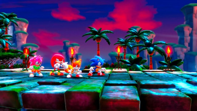 Amy, Knuckles, Tails, and Sonic in Sonic Superstars.