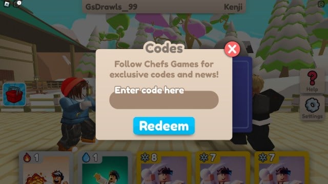 The code redemption menu in Card Battles.