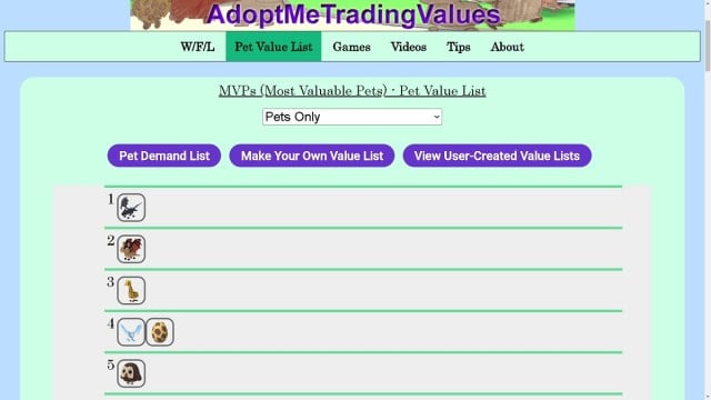 checking the values of pets in adopt on adopt me trading values