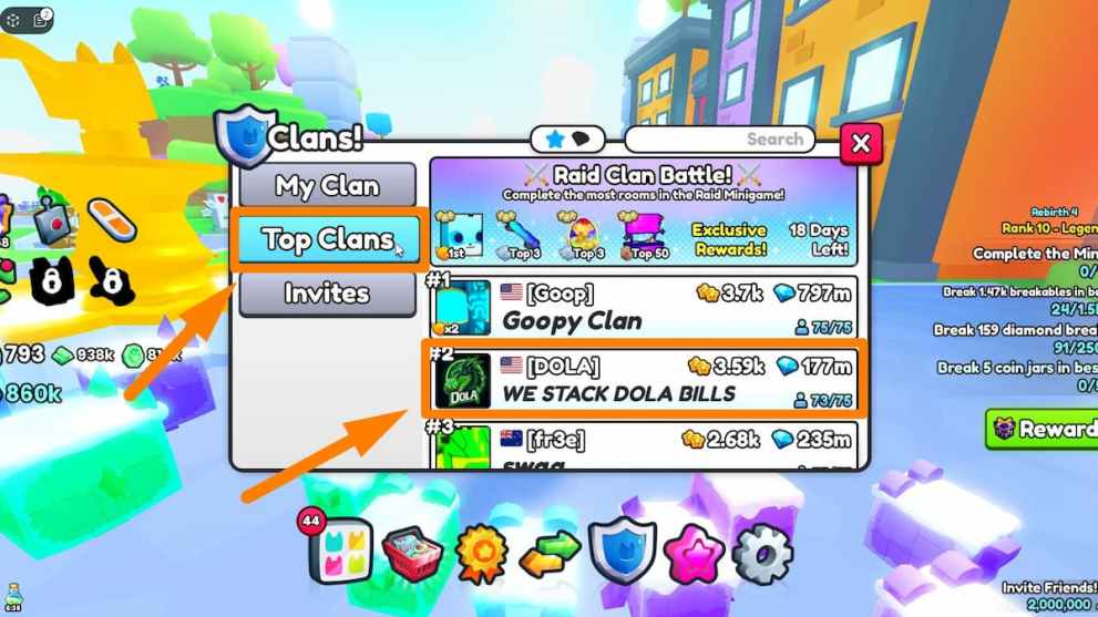 Pet Sim 99 top clans list