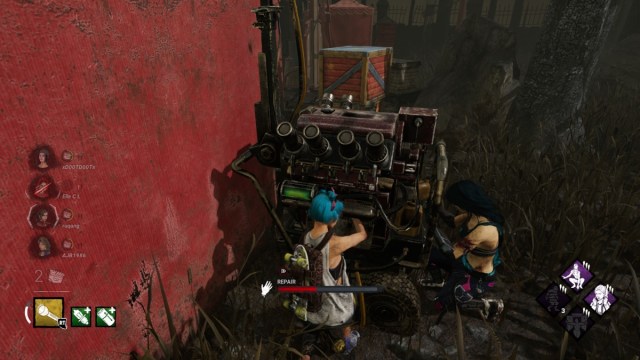 Dwóch graczy naprawiających generator