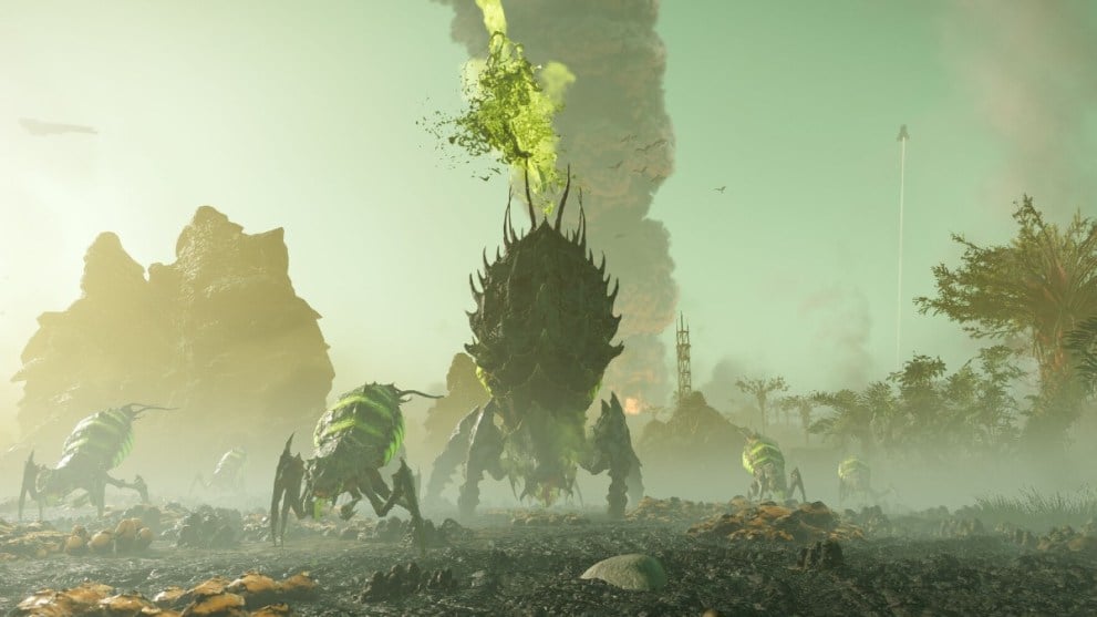A group of aliens preparing to attack in Helldivers 2.