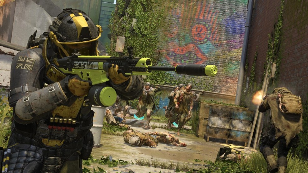 Operators shooting at zombies in MW3 Hordepoint mode.