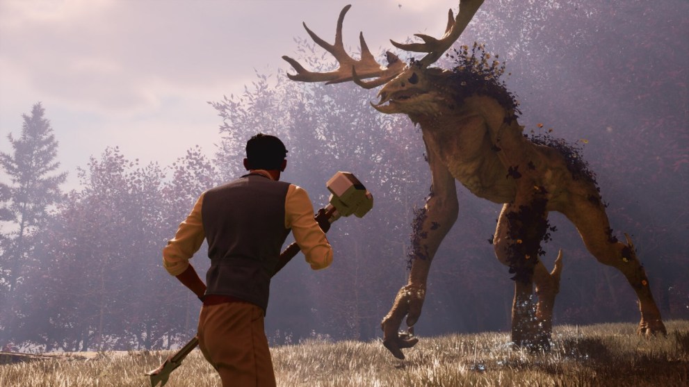 The player character facing off against a mythical beast in Nightingale.