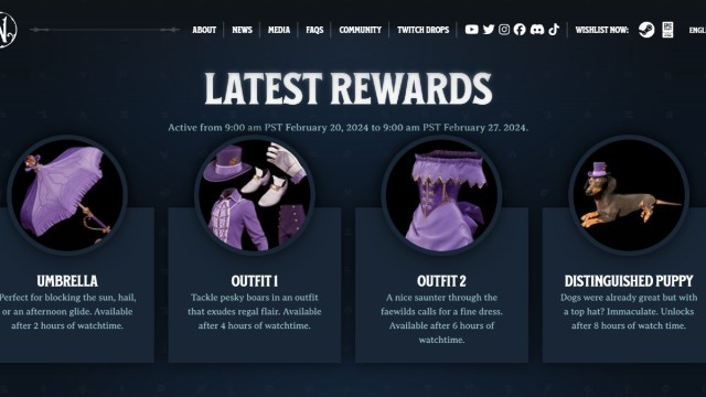 The Nightingale Twitch Drops rewards.