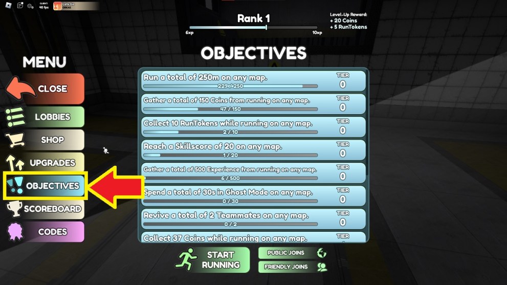 objectives to get free rewards in we do a little running