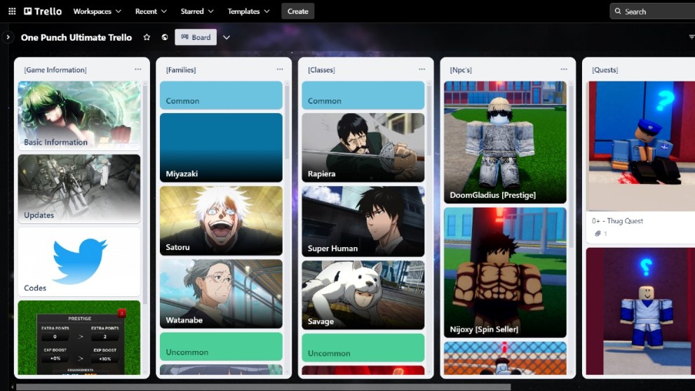The One Punch Ultimate Trello board.