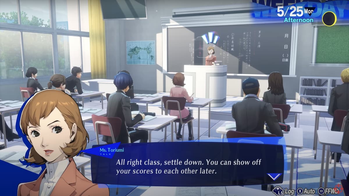 Attending class in Persona 3 Reload.