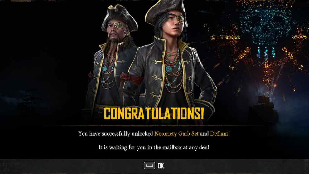 Notoriety Garb Set and Defiant bonuses in Skull and Bones.