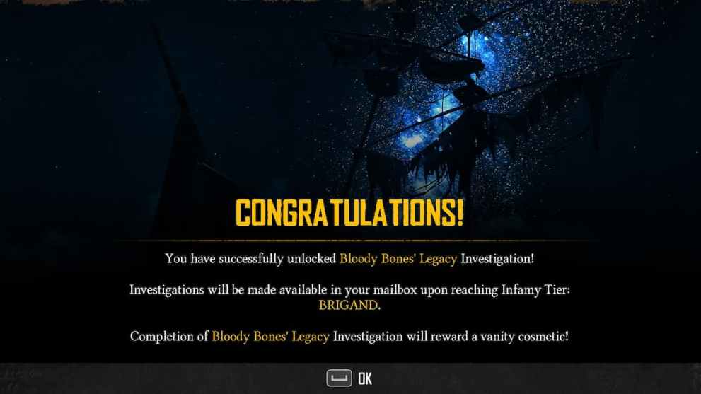 Bloody Bones' Legacy Investigation bonus in Skull and Bones.