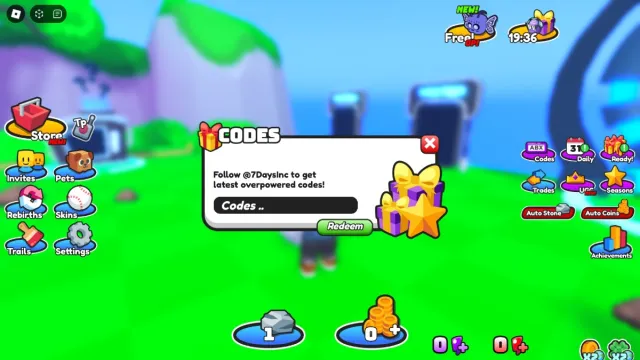 The code redemption screen in Stone Ball Simulator.