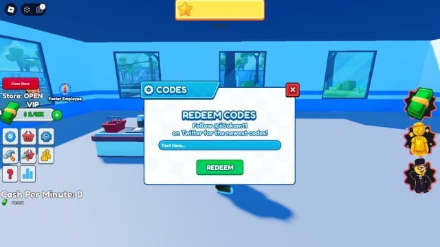 The code redemption screen in Supermarket Simulator.